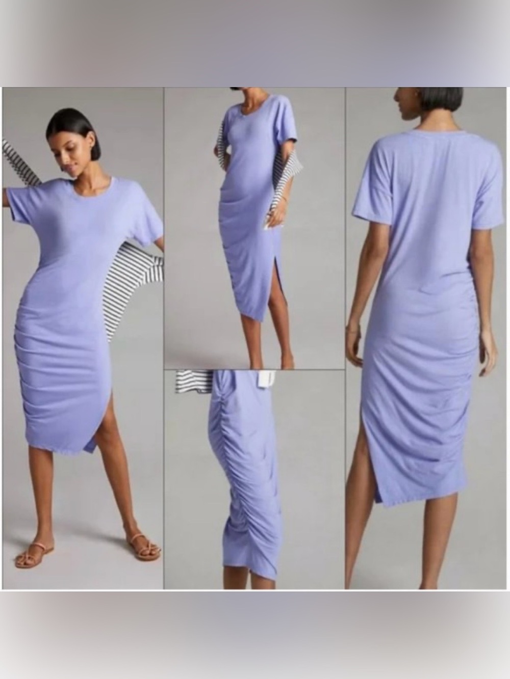 Sundry Lavender Short-Sleeve Side-Slit Midi Dress